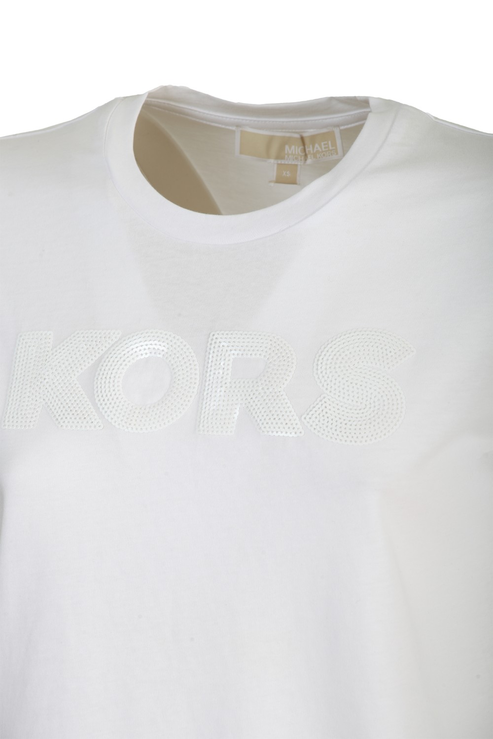 shop MICHAEL KORS Saldi T-shirt: Michael Kors T-shirt con logo.
Girocollo.
Maniche corte.
Logo stampato sul davanti impreziosito da piccole borchie.
Taglio del capo corto.
Vestibilità regolare.
Composizione: 100% cotone.. MS05MK297J-100 number 2956638